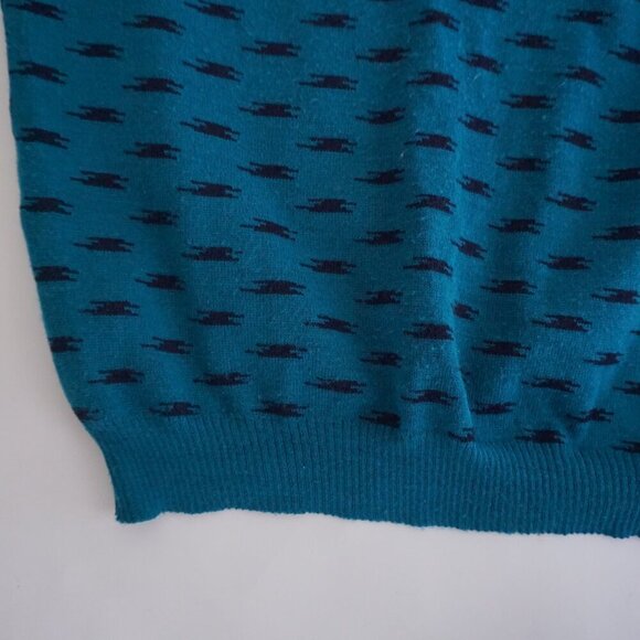 VTG '80S 3130 Teal Black Eclectic Grandpa Boxy Fit Fine Knit Collared Sweater XL - Picture 8 of 9